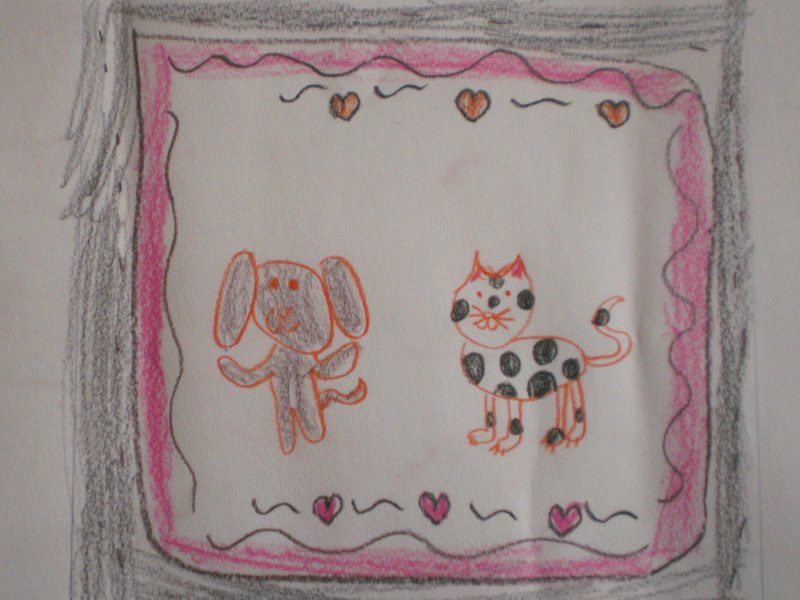 Pies i kot - rysunek Marysi